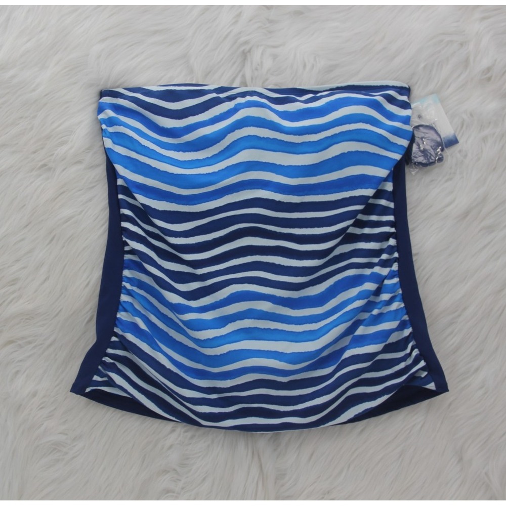 American Beach Size 16 Blue White Tankini Bandeau Convertible Top NWT Underwire